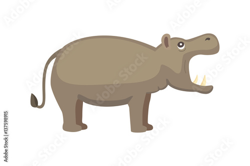 Hippo cartoon style vector. Wild herbivorous animal. African fauna