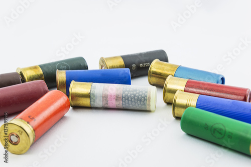 different hunting cartridges on white background