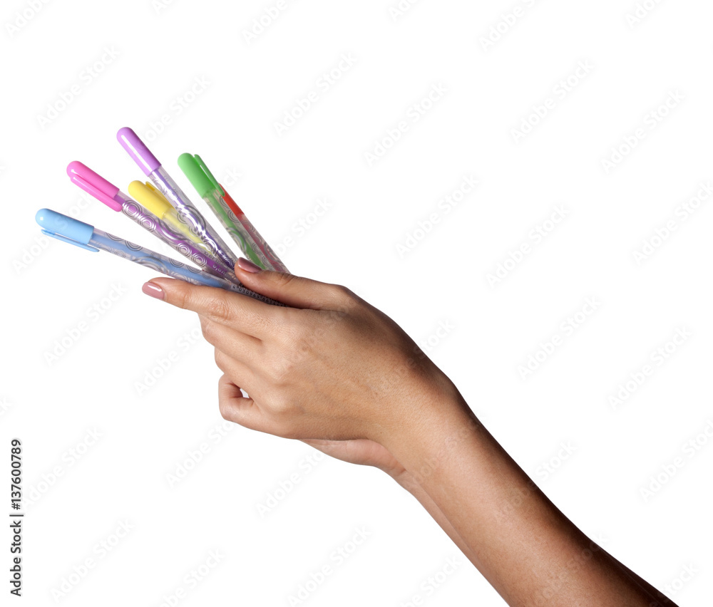 Colored pens set in hand Colored pens set in hand