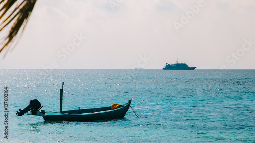 Motorized boat near cruise liner at Indian Ocean © Ivan Kurmyshov
