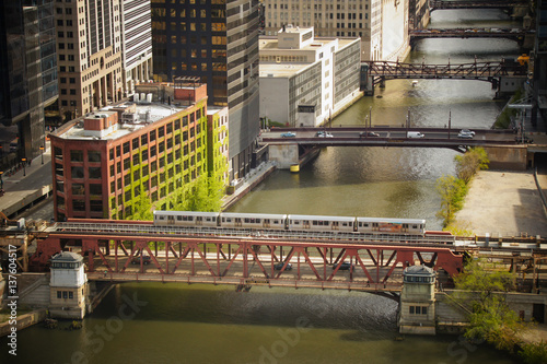 Chicago river with metro L train