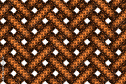 Vector seamless pattern of white interweaving brown leather braided cords.