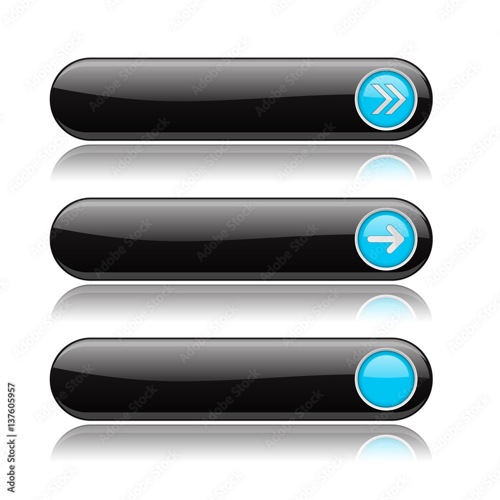 Black buttons with blue arrows. Menu interface elements Black buttons with blue arrows. Menu interface elements