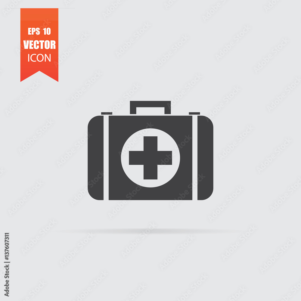 Medicine chest icon in flat style isolated on grey background. Medicine chest icon in flat style isolated on grey background.
