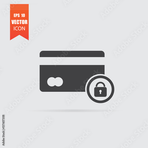 Credit card security icon in flat style isolated on grey background.