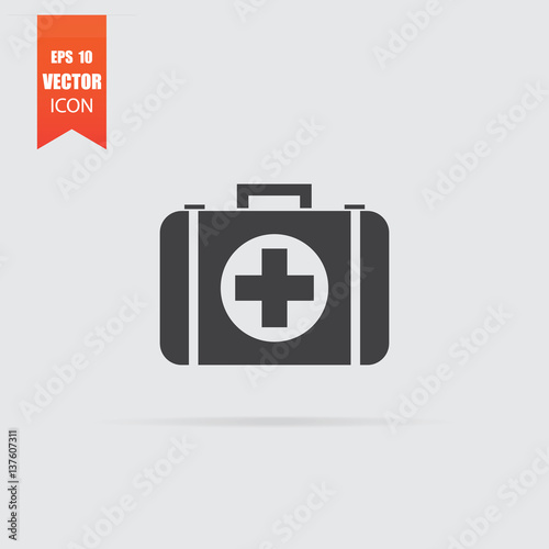 Medicine chest icon in flat style isolated on grey background.