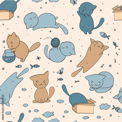 seamless pattern with cute cats