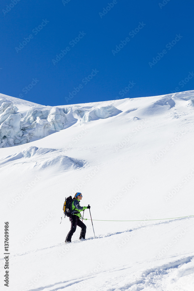 Female skier on the move, Stubai, Tyrol, Austria Female skier on the move, Stubai, Tyrol, Austria