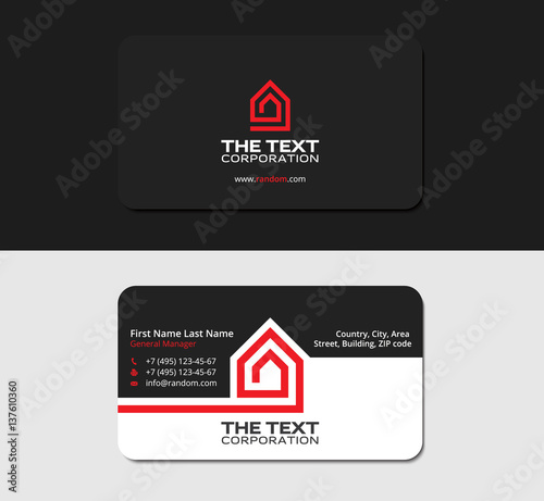 black business card template real estate, red color