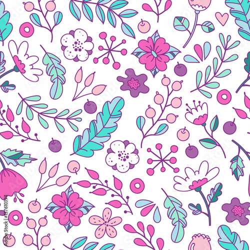 Cute floral pattern of bright flowers in lovely style. Vector backdrop. Summer template. Use for wallpaper,pattern fills, web page background