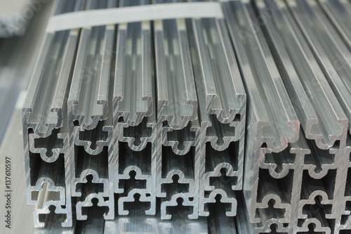 Cuadro en lienzo Cross sections of extruded aluminium or aluminum channels for use in manufacturi