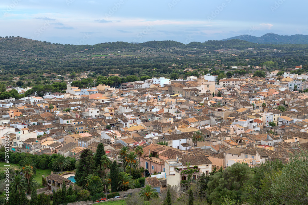 Top view of the small town on the island of Mallorca
