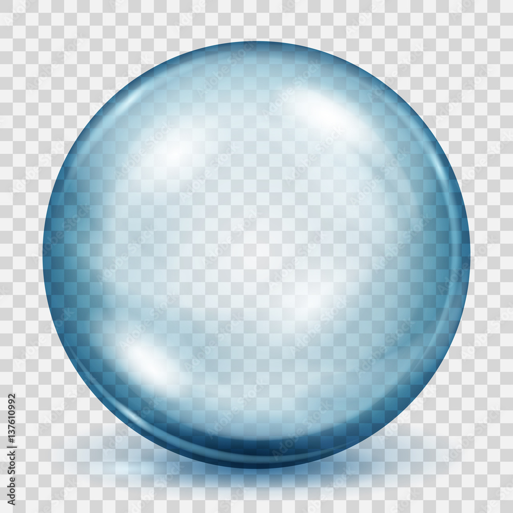 Transparent light blue sphere with shadow. Transparency only in vector file