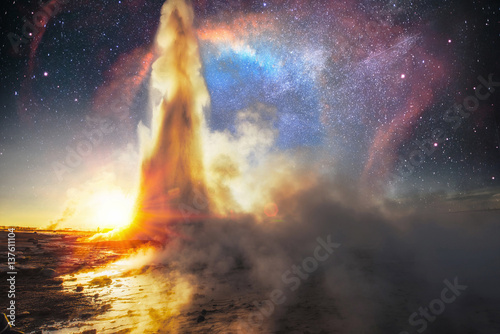 Strokkur geyser eruption in Iceland. Fantastic colors
