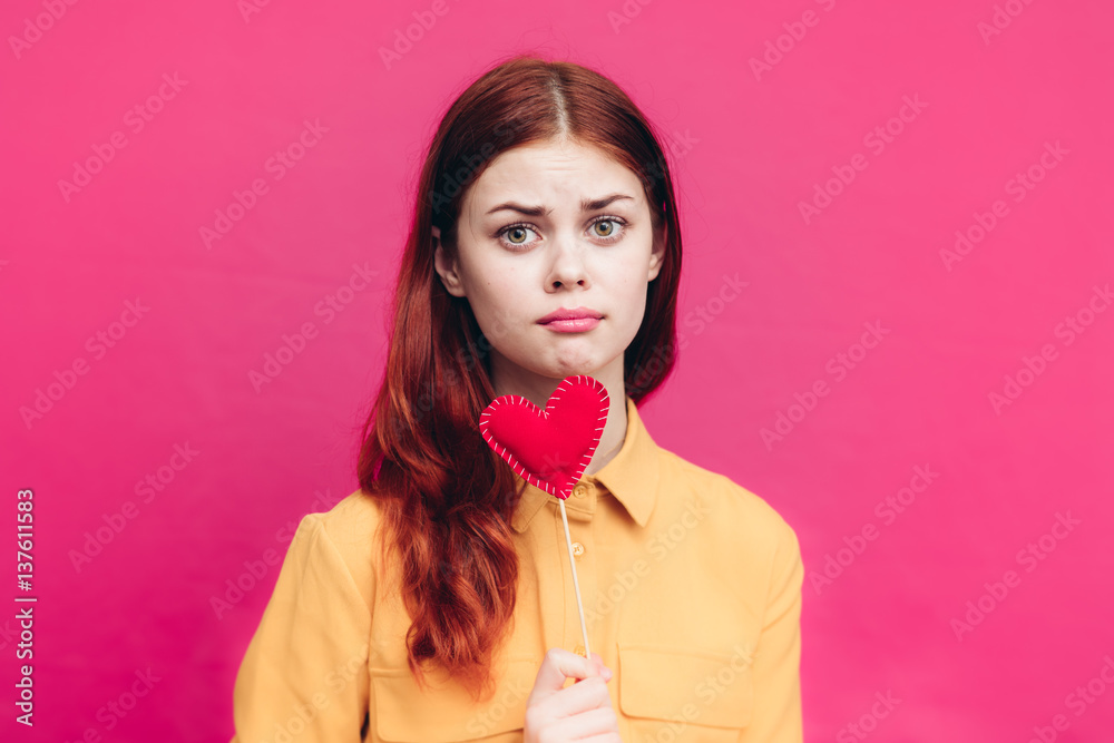 pink background and woman with a heart pink background and woman with a heart