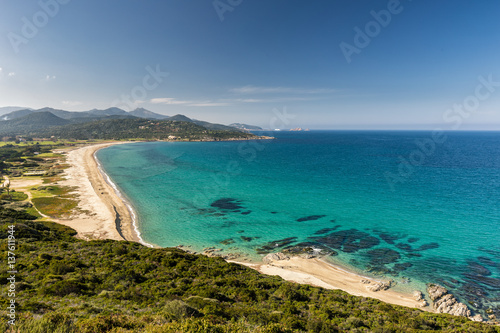 Turquoise Mediterranean sea at Losari beach in Corsica