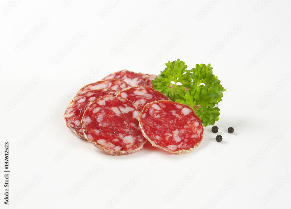 French dry cured sausage slices French dry cured sausage slices