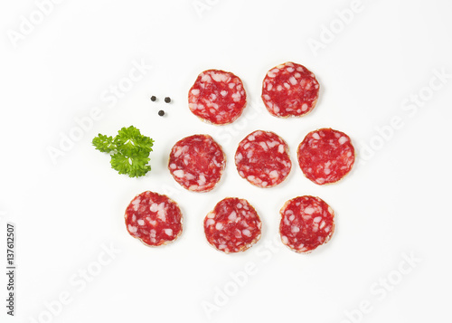 French dry cured sausage slices