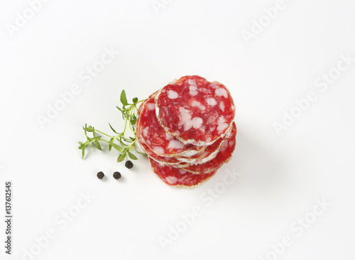 French dry cured sausage slices