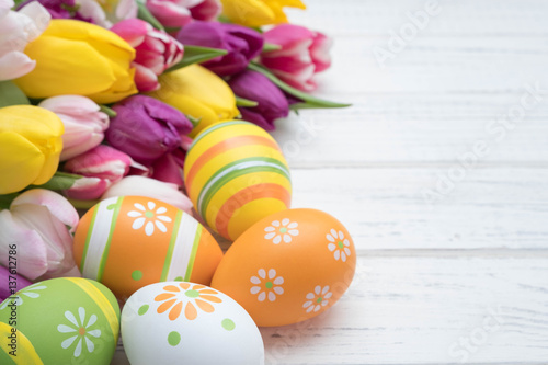 Easter eggs with tulips