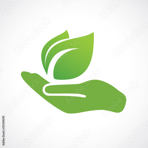 Hand holding plant. Growth concept vector illustration