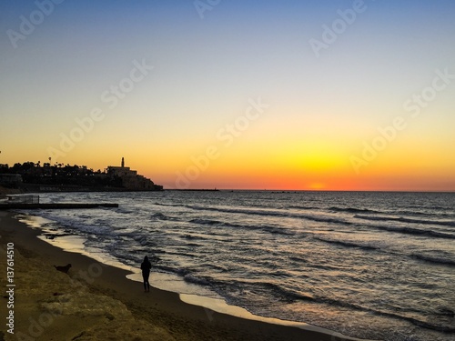 Tel Aviv - Jaffa, Israel Coast Winter Evening View of the Beach and Sand, by the meditrranean sea.
