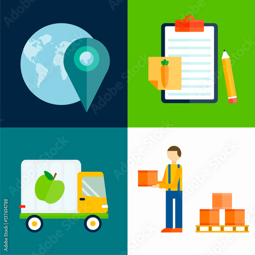 Import export fruits vector illustration.
