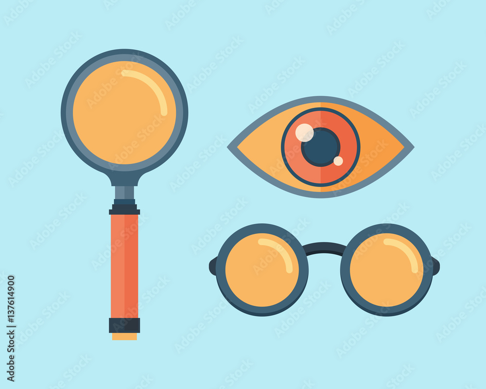 Vector magnifying glass exploration scientific focus icons. Vector magnifying glass exploration scientific focus icons.