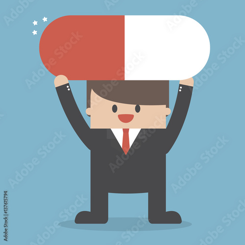 Man carry a big pill, flat design