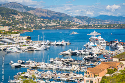 Principality of Monaco. View of the seaport and the city of Monte Carlo with luxury yachts and sail boats  © IRStone