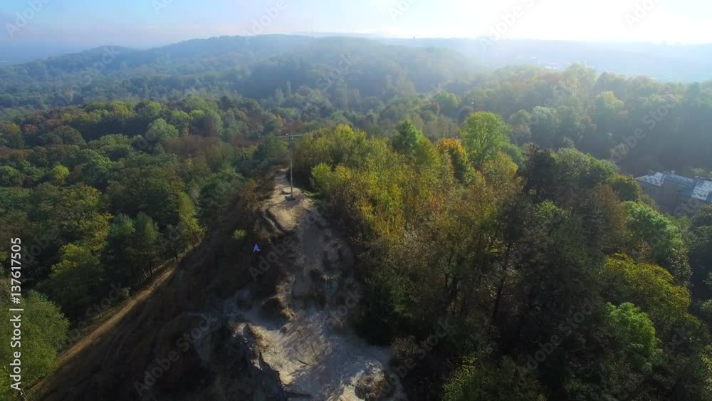 At the top of the mountain Christian cross. Ukraine, Lviv. At the top of the mountain Christian cross. Ukraine, Lviv.