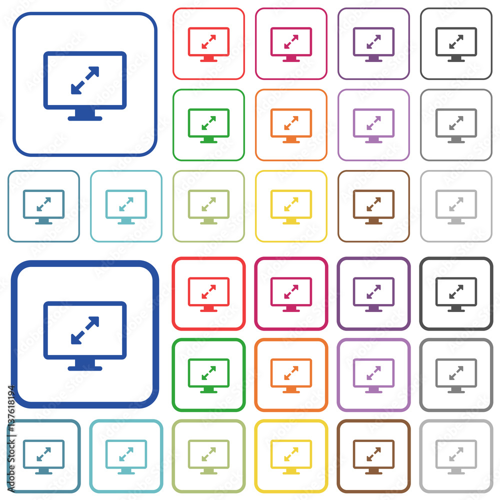 Adjust screen resolution outlined flat color icons