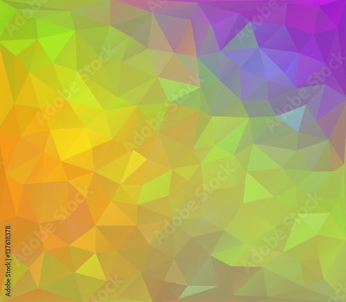 Abstract low poly vector background. Pattern of triangles. Polygonal design. Fullcolor all colors of the rainbow. Lilac  yellow  orange