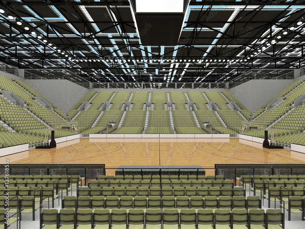 Naklejka premium Beautiful sports arena for basketball with gray green seats and VIP boxes