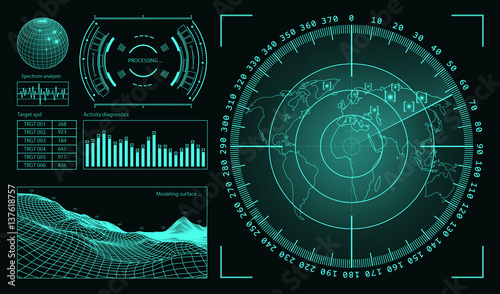 Futuristic user interface HUD tech elements for game creation or footage overlay. Sci-fi vector design set