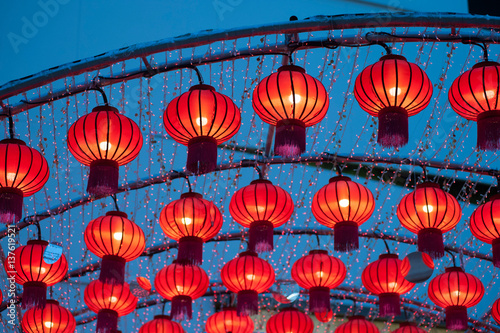 Colorful red Chinese lanterns shine for New Year,Hanging for decorated.