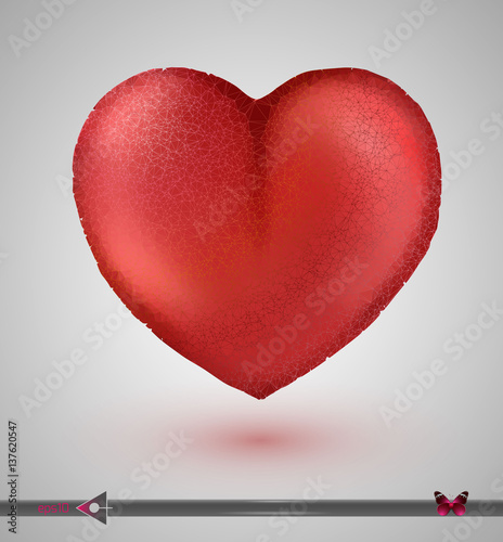 Vector Low-poly isolated red heart. On a white background. Valentine's day. Design element photo