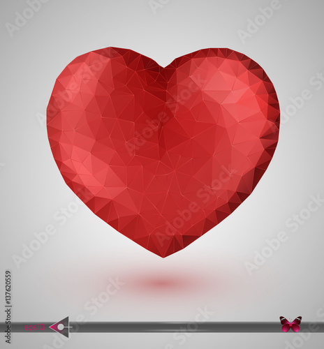 Vector Low-poly isolated red heart. On a white background. Valentine's day. Design element photo