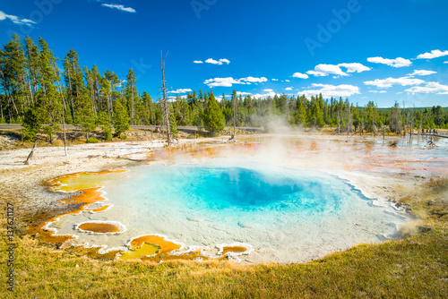 Yellowstone National Park, Wyoming, USA.  Prismatic spring.  Norris Geyser Basin, Upper Geyser Pool. photo