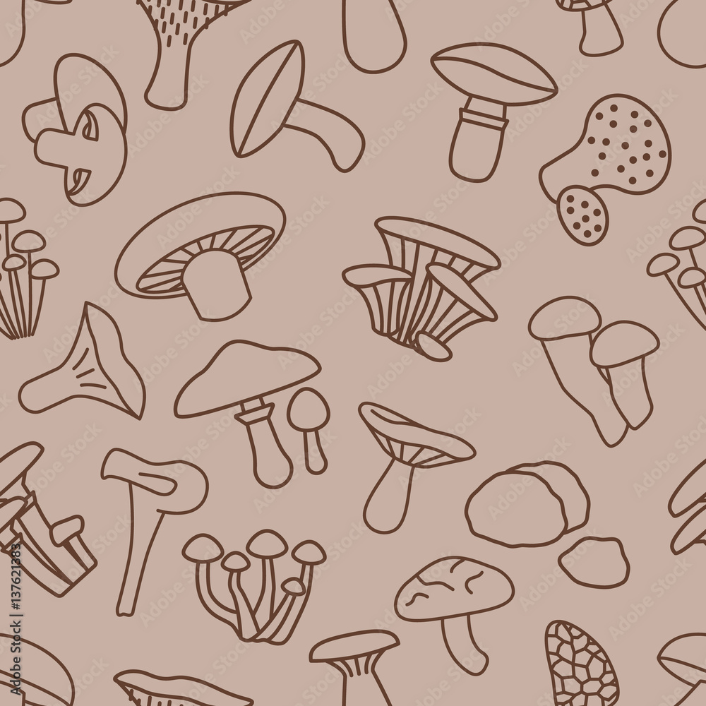 mushroom seamless pattern in brown colour