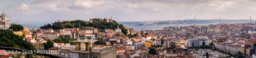 Panoramic aerial view of Lisbon, Portugal with Sao Jorge Castle
