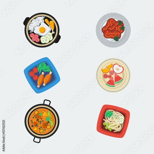 Editable Various Top View Delicious Meals Vector Illustration for Restaurant and Food Related Project