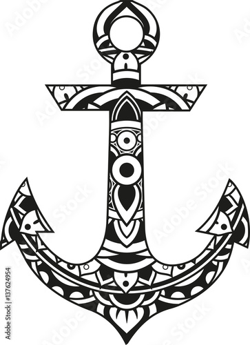 Vector illustration of a mandala anchor silhouette