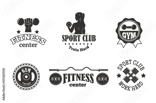 Gym sport club fitness emblem vector illustration.