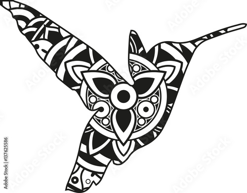 Vector illustration of a mandala hummingbird silhouette