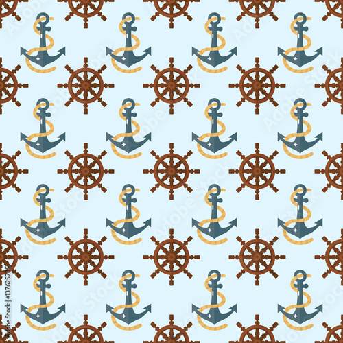 Yacht steering wheel vector seamless pattern.