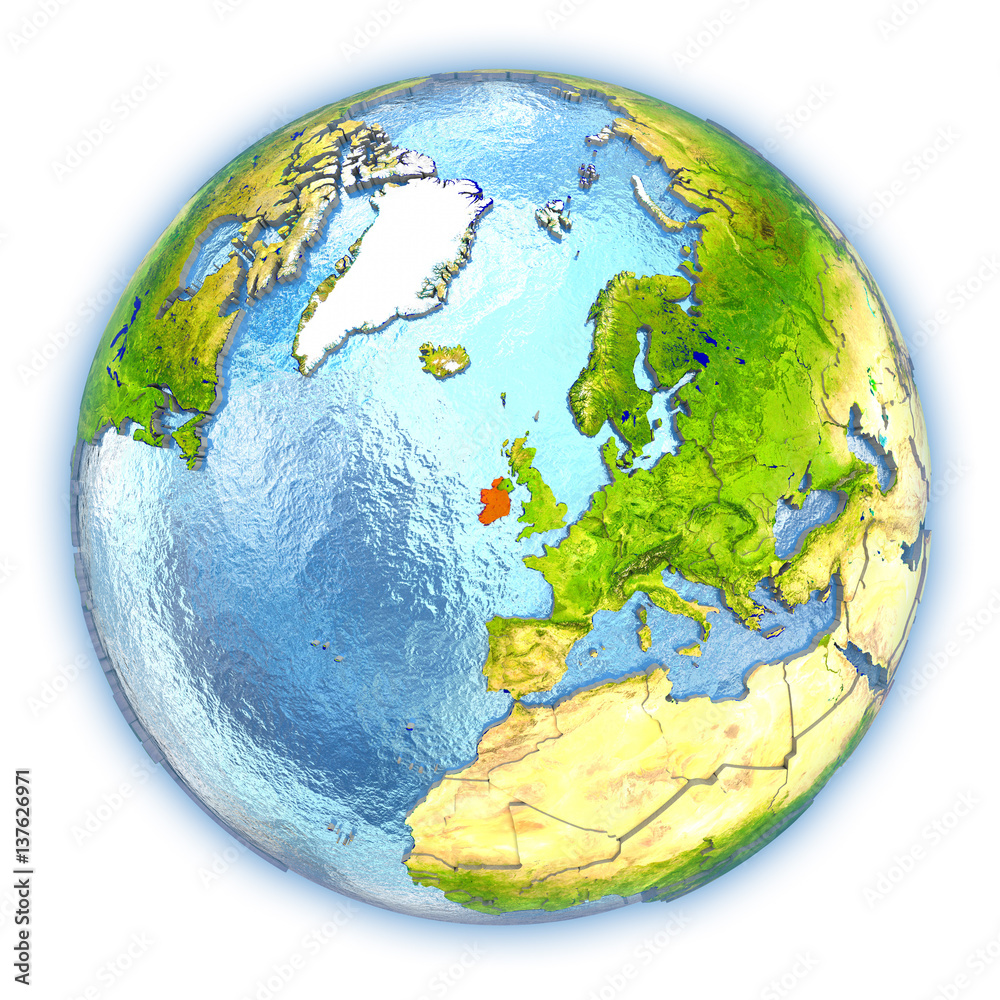 Ireland on isolated globe