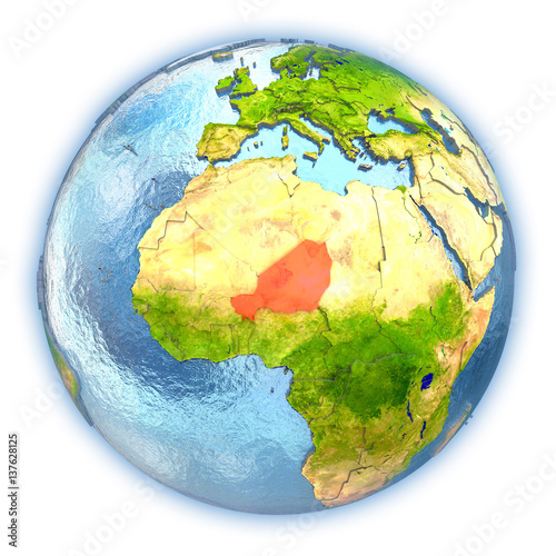 Niger on isolated globe