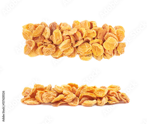 Pile of dried apricots isolated