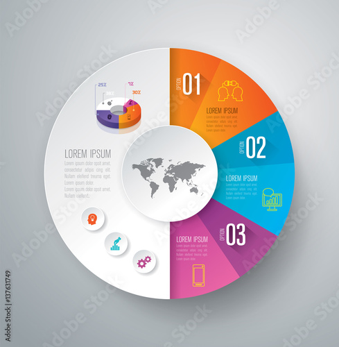 Infographics design vector and business icons with 3 options.